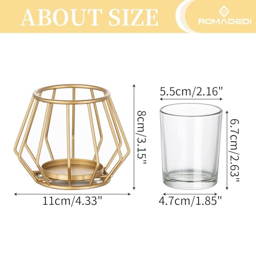 Geometric Tea Light Candle Holders - Wedding Centerpiece for Tables Morden Metal Votive Tealight Candles Stand with Glasse...
