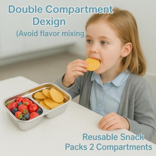 AJORR Grab and Go Stainless Steel Double Compartment Snack Containers, Reusable with Lids, Secure-Lid Lunch Box for Snack...