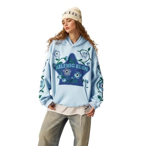 Aelfric Eden Floral Eden Star Pullover Hoodie Embroidery Graphic Hoodies Y2K Oversized Hooded Sweatshirt