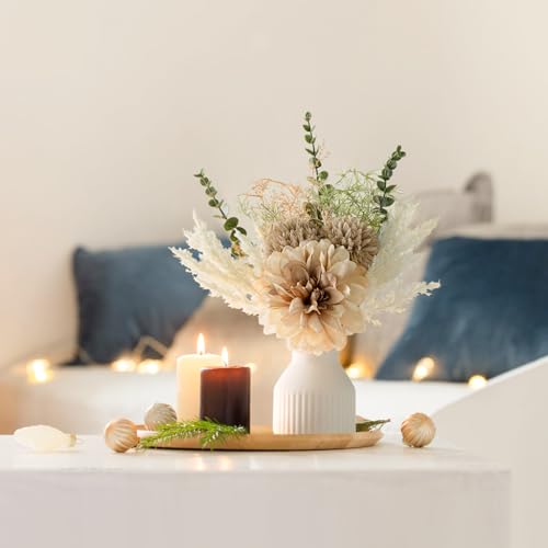 Mkono Small Artificial Flowers in Ceramic Vase 13.5" Centerpieces Coffee Table Decor, Silk Flower Arrangements for Home De...
