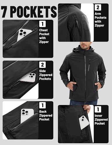 TACVASEN Men's Rain Jacket Tactical Military Hoodie Waterproof Windbreaker Softshell Winter Fleece Coats Hiking Outdoor
