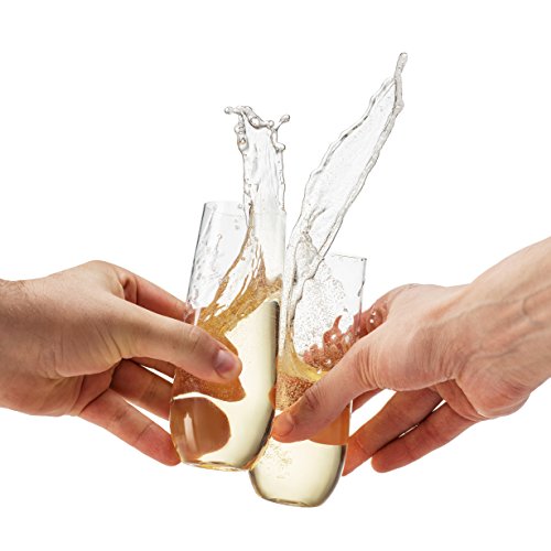 Munfix 48 Pack Stemless Plastic Champagne Flutes Disposable 9 Oz Clear Plastic Toasting Glasses Shatterproof Recyclable an...