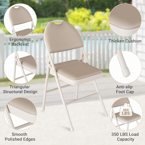 GAOMON Portable Folding Card Table&Chair Set of 4, 5 Piece PU Upholstered Padded Tabletop&Chairs,for Camping, Dining Room,...