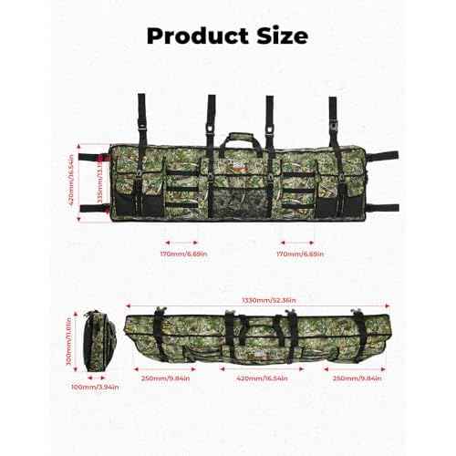 KEMIMOTO Double UTV Tool Bag Rack, Hunting Tool Holder Rack Soft Carrier Case Rear Roll Cage, Bow Storage Bag Compatible with Polaris Ranger Mule Uforce, Most General UTVs (Green Camo)