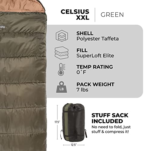 Teton Celsius XXL Sleeping Bag, Cold Weather Sleeping Bags for Adults and Kids, Camping Made Easy and Warm. Compression Sa...
