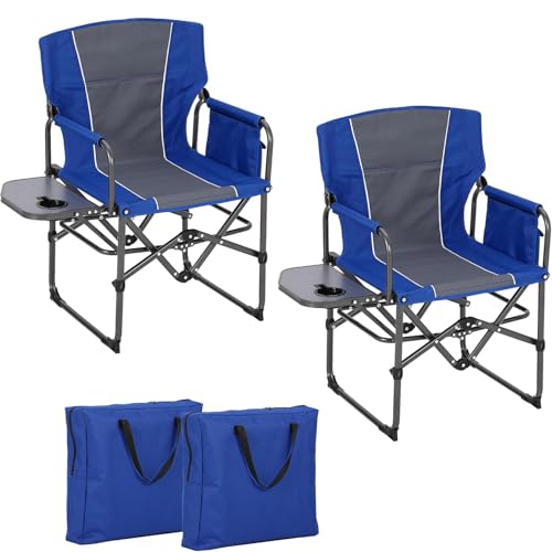 2 Pack Directors Camping Chairs with Side Table & Pocket, Heavy Duty 400LB Capacity Portable Folding Chairs for Adults, Ou...