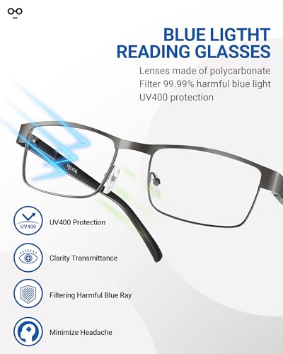 JOLISU 5PCS Reading Glasses Men - Blue Light Blocking Computer Metal Thin Frame Readers For Mens/Women（2.00）