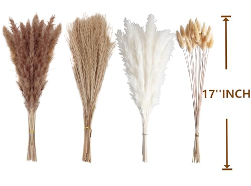 100 PCS Small Boho Pampas Grass, 17" Naturally Dried Pompas, Pampas Grass Decor for Wedding , Boho Party Decorations, Tabl...
