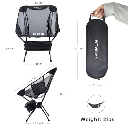 WTVIDAS Camping Beach Chairs 2 Pack,Compact Backpacking Chairs,Full Breathable Mesh,Ultralight Aluminum Camp Chairs for Ba...