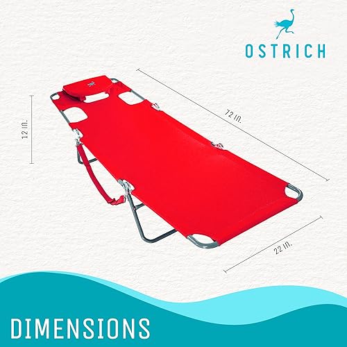 Ostrich Beach Lounge Chair, Folding & Reclining Outdoor Chaise Lounger, Red - Portable Adjustable Recliner Chair for Lawn,...
