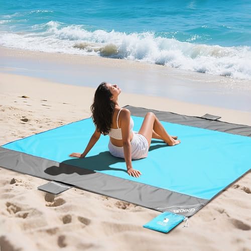 covacure Beach Blanket Waterproof Sandproof 79”X 83"- Large Beach Blanket Sandproof Fits for 4 Adults, Waterproof Beach Ma...