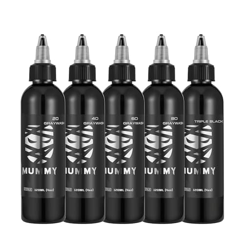 Mummy USA Custom Tattoo Ink Greywash Set,5 Bottles(4oz Each),Evenly Long Lasting Vibrant and Bright, No Irritation(4oz)