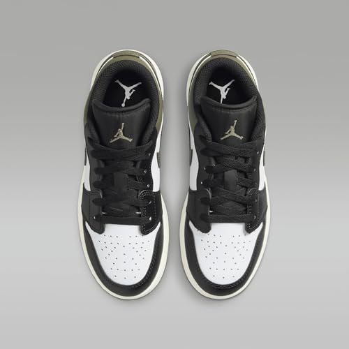 Air Jordan 1 Low Black Toe Medium Olive Grade School Lifestyle Shoes (Black/Medium Olive/White)