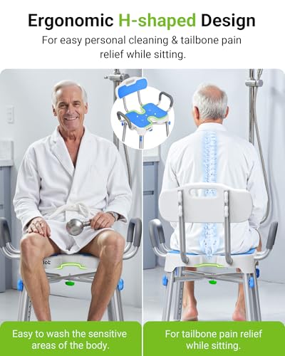 Ergonomic H-Shaped Shower Chair for Elderly and Disabled with Padded Back & Arms,500 lbs Heavy Duty Adjustable Shower Stoo...
