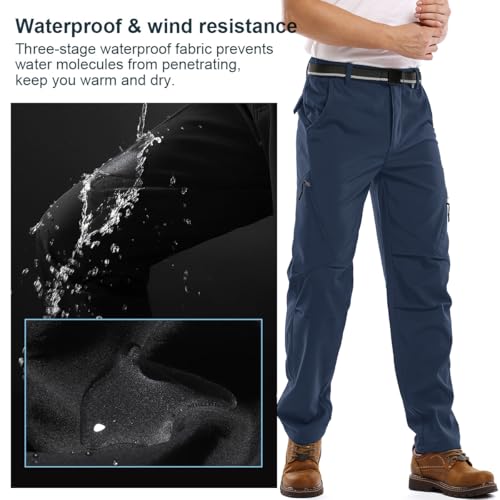 Jessie Kidden Mens Waterproof Hiking Pants, Outdoor Snow Ski Fishing Fleece Lined Insulated Soft Shell Winter Pants