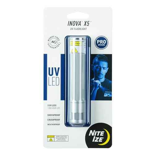 Nite Ize INOVA X5 UV LED Flashlight - Flashlight for ID Inspection & Scorpion Hunting - Durable Aluminum UV Torch with Versatile Use - Shockproof, Crushproof & Water-Resistant
