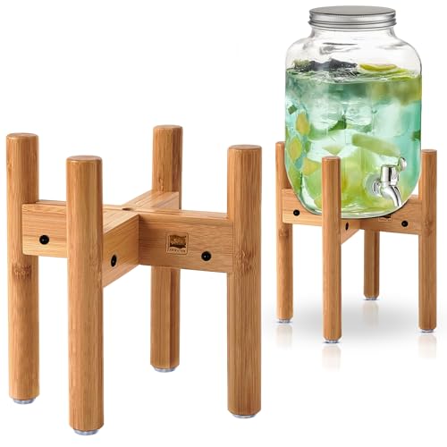 ZPirates Drink Dispenser Bamboo Stand/Holder - Adjustable, Holds Dispensers for Beverage, Lemonade, Juice and Hot/Cold Dri...
