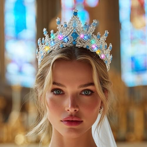 Brishow Light Up Bridal Wedding Rhinestone Tiaras, Crystal Prom Peagant Crowns, Sparkly Homecoming Headband for Women