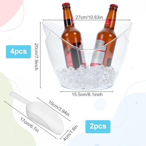 4 Pcs Ice Bucket for Parties, 4L Clear Acrylic Beverage Tub with Scoops, Wine Buckets for Mimosa Cocktail Bar Parties Supp...