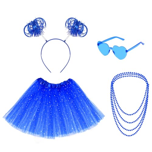 Women Tutu Costume Accessories Set Striped Sock Sunglasses Ponytail Headband Tutu Skirt Necklace for Halloween Mardi Gras