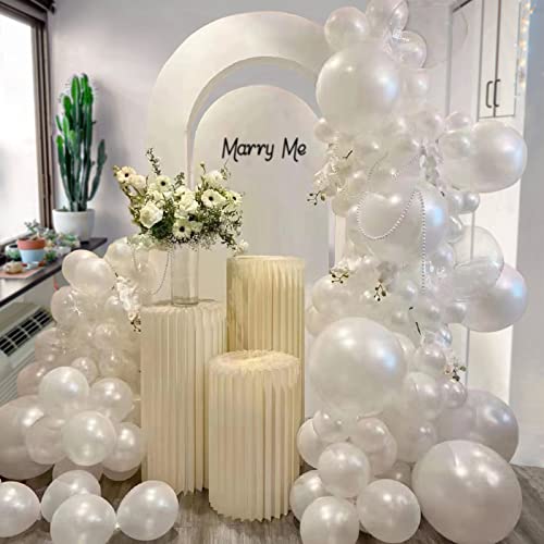 Pearl White Balloons Different Sizes 5 10 12 18 Inch, 134 Pcs White Balloon Garland Arch Kit, Royal White Latex Balloons f...