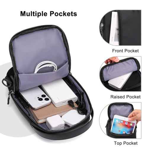 MOSISO Sling Bag Crossbody Sling Backpack with USB Charging Port for Men, Small Chest Daypack Purse Crossbody Shoulder Bag with 2 Raised Pockets for Hiking Casual Travel Commuting, Black