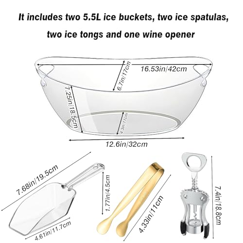 Ice Buckets for Parties,Ice Bucket Bowls of 2pcs with Scoops(2pcs)&Metal Wine Bottle Opener&Ice Clip(2pcs),5.5L Large Clea...