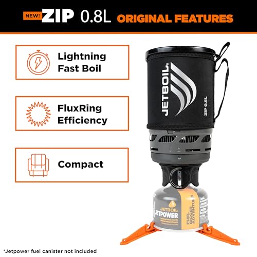 Jetboil Zip 0.8L Portable Fast Boil Stove with Easy-Turn Knob Igniter for Backpacking and Camping, New for 2025, Propane/I...