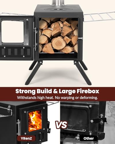 Upgraded Portable Wood Stove for Camping, YRenZ Compact Tent Stove with Large Firebox, High Airtightness for Outdoor Cooki...