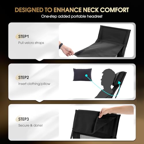 MOON LENCE High Back Folding Camping Chair, 330lbs Portable Compact Chair with Wide Seat & Ergonomic Back Support (Black)