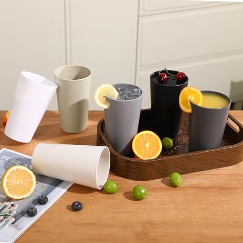 24 Pcs Unbreakable Plastic Cups Set, 20 oz Reusable Plastic Cups, Stackable Water Tumblers, Drinking Cup for Kitchen, Outd...