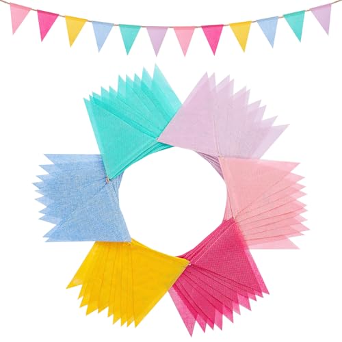 Jutevo 120 Flags/72ft Pennant Banner Flags Garland, Triangle Banner Pennant Flags on a String, Pastel Burlap Pennant Banne...