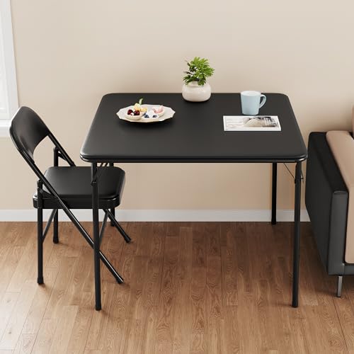 GarveeHome 33.6 in Folding Card Table, Portable Square Folding Table with PU Leather Soft Cushion, Foldable Table Suitable...