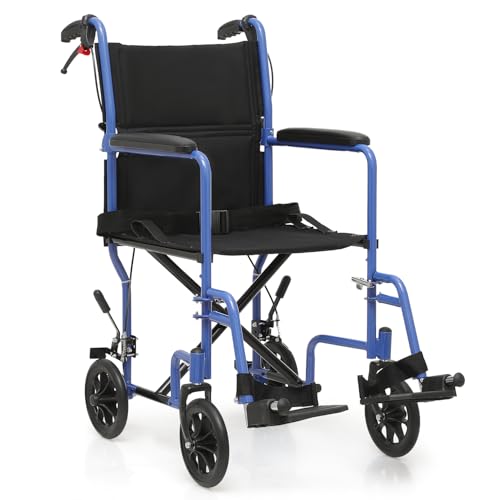 monicare Lightweight Wheelchair 16 inch Seat Ultralight Transport Chair with Locking Hand Brakes and Swing-Away Foot Rests...