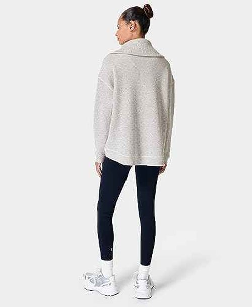 Sweaty Betty Women's Restful Boucle Textured Half Zip Pullover Sweatshirt Pull Over, Light/Pastel Grey, X-Large