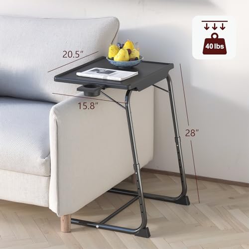 IWDOO TV Tray Table, Adjustable TV Dinner Table for Eating on Couch with Cup Holder, Folding Couch Desk with 6 Height & 3 ...