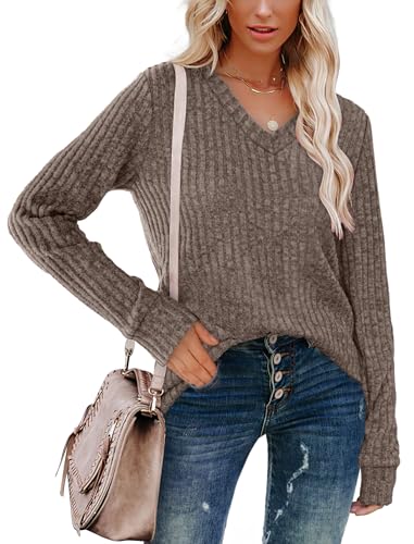Sampeel V Neck Long Sleeve Shirts for Women Casual Fall Tops Lightweight Tunic Sweaters Fashion Clothes Loose Fit 2025