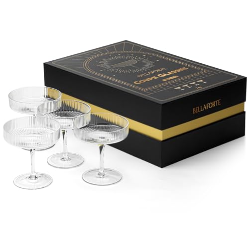 BELLAFORTE Champagne Coupe Glasses, Espresso Martini Glasses | Set of 4 | 7 oz Classic Cocktail Glasses, Fluted Glassware ...