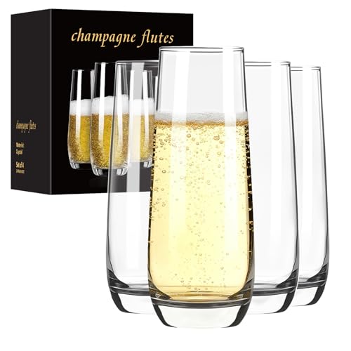 FrutPunch Champagne Glasses, Stemless Champagne Flutes Set of 4, 8OZ Champagne Flutes, Crystal Glasses, Cocktail Glass Se...