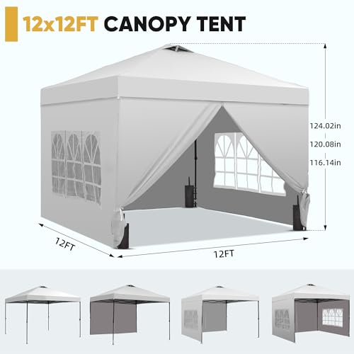 Saemoza 12x12 Pop Up Canopy Tent with One Push Setup, Portable Sun Shade Tent, Instant Easy Up Canopy with 4-Sidewalls & W...