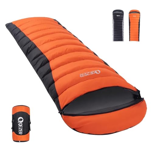 QEZER Ultralight Down Sleeping Bag for Adults - 600 Fill Power, Cold Weather, Backpacking, Camping, Hiking