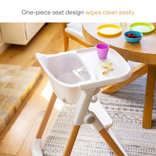 Munchkin Float Baby High Chair for Babies and Toddlers, Foldable for Easy Storage, White with Wooden Legs