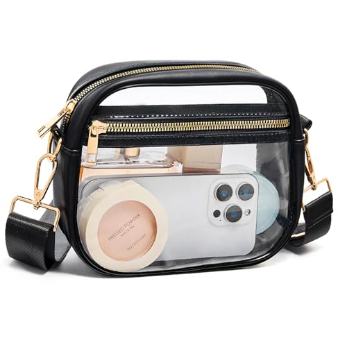 Fibrdoo Clear Bag Stadium Approved, Leather Clear Crossbody Purse Bag for Concerts Sports Events Festivals