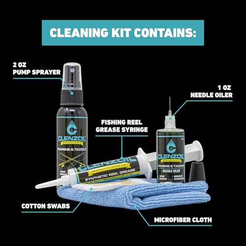 Clenzoil Marine & Tackle Reel Care Kit - with Fishing Reel Oil & Grease - All-in-One Cleaning Kit - for Freshwater & Saltw...