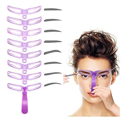 1Pc Pouple Eyebrow Shaping Kit,Eyebrow Template,8 Styles Reusable Eyebrow Stencil with Handle and Strap, Washable, Eyebrow Color