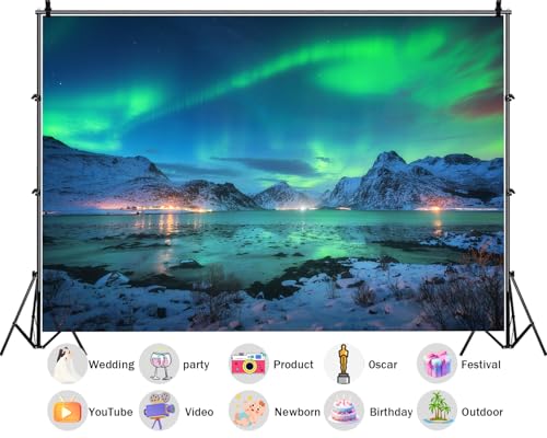 7X5ft Fabric Northern Lights Backdrop Ture North Aurora-Themed Background Above The Snow-Covered Mountain Oceans Colorful ...
