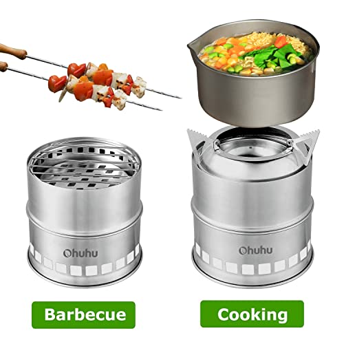 Camping Stove, Ohuhu Camp Stove Wood Burning Stove Stainless Steel Stoves Mini Portable Stove for Camping Picnic BBQ Backp...