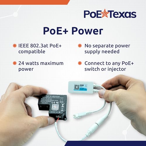 PoE Texas RGB LED Strip Lighting Kit - Plug & Play PoE Driver with COB LED Strip - Wireless Light Switch & App Control - I...