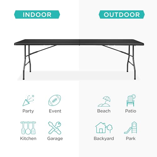 Best Choice Products 8ft Plastic Folding Table, Indoor Outdoor Heavy Duty Portable w/Handle, Lock for Picnic, Party, Pong,...