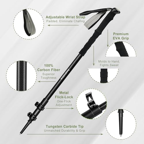 Ultra Light Carbon Fiber Hiking Trekking Poles - 6.07oz Nordic Trekking Sticks with Full EVA Grips & Quick Locks, All-Terr...